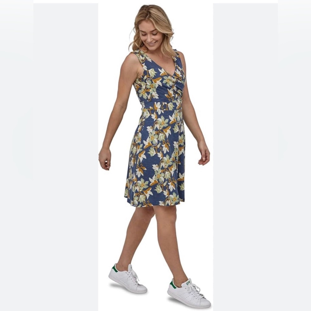 Patagonia Floral Cotton Dress | Blue & Yellow Casual Summer Dress